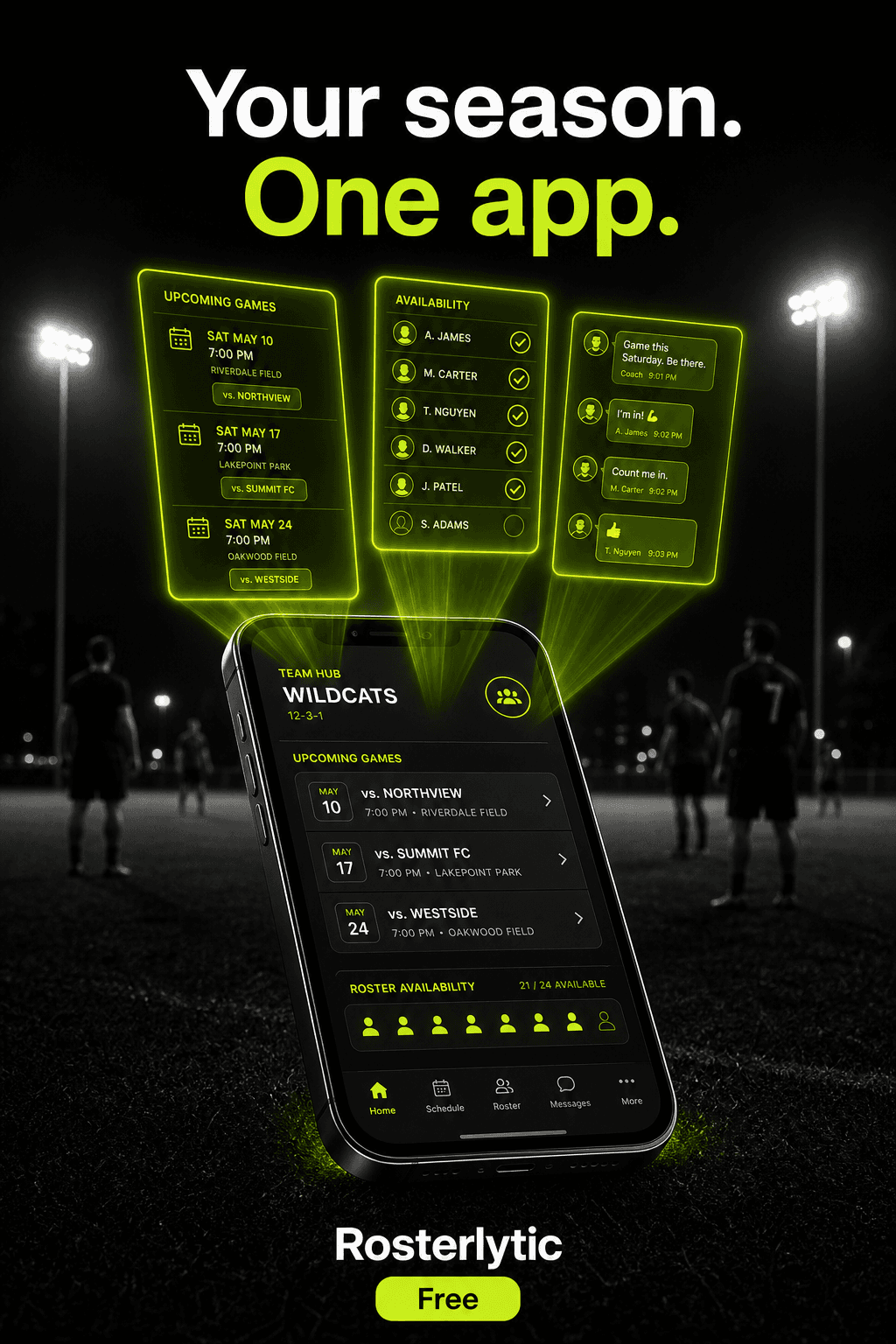 Rosterlytic — your season, one app. Download free.