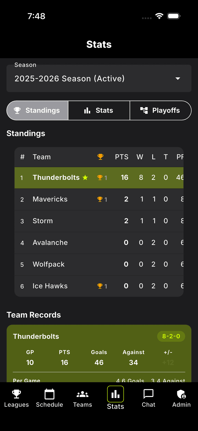 Leagues feature screenshot